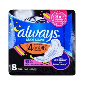 TOALLAS SANITARIAS NOCHE MAXI SUAVE ALWAYS 8UND